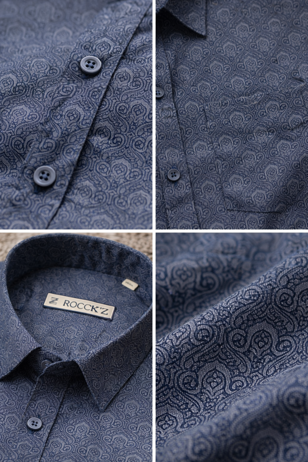 Men's Navy Geometric Hex-Print Shirt - 25718