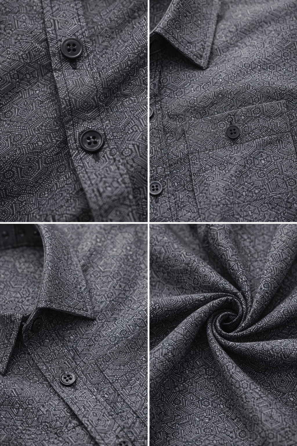 Men’s Charcoal Geometric Hex-Print Casual Shirt - 25719