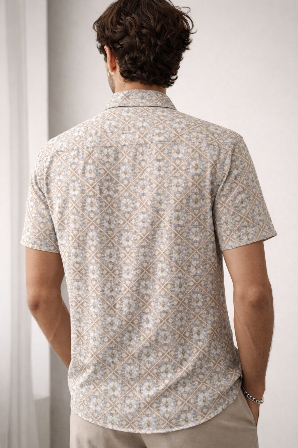 Men’s Geometric Mosaic Print Cotton Shirt - 25726