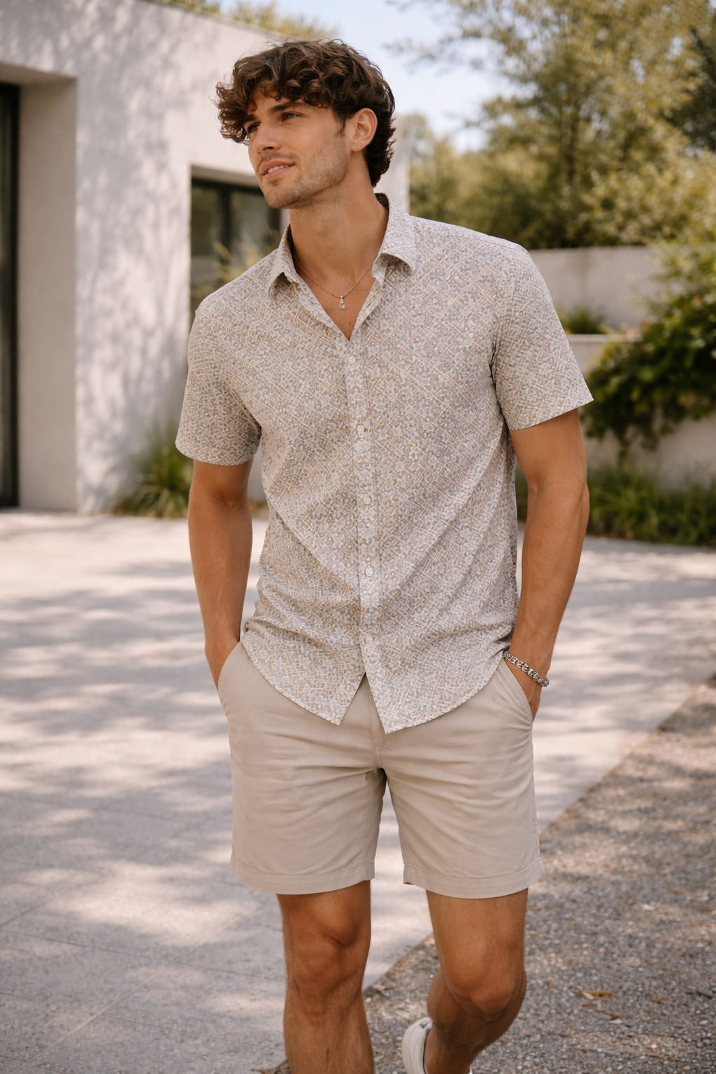 Men’s Geometric Mosaic Print Cotton Shirt - 25726