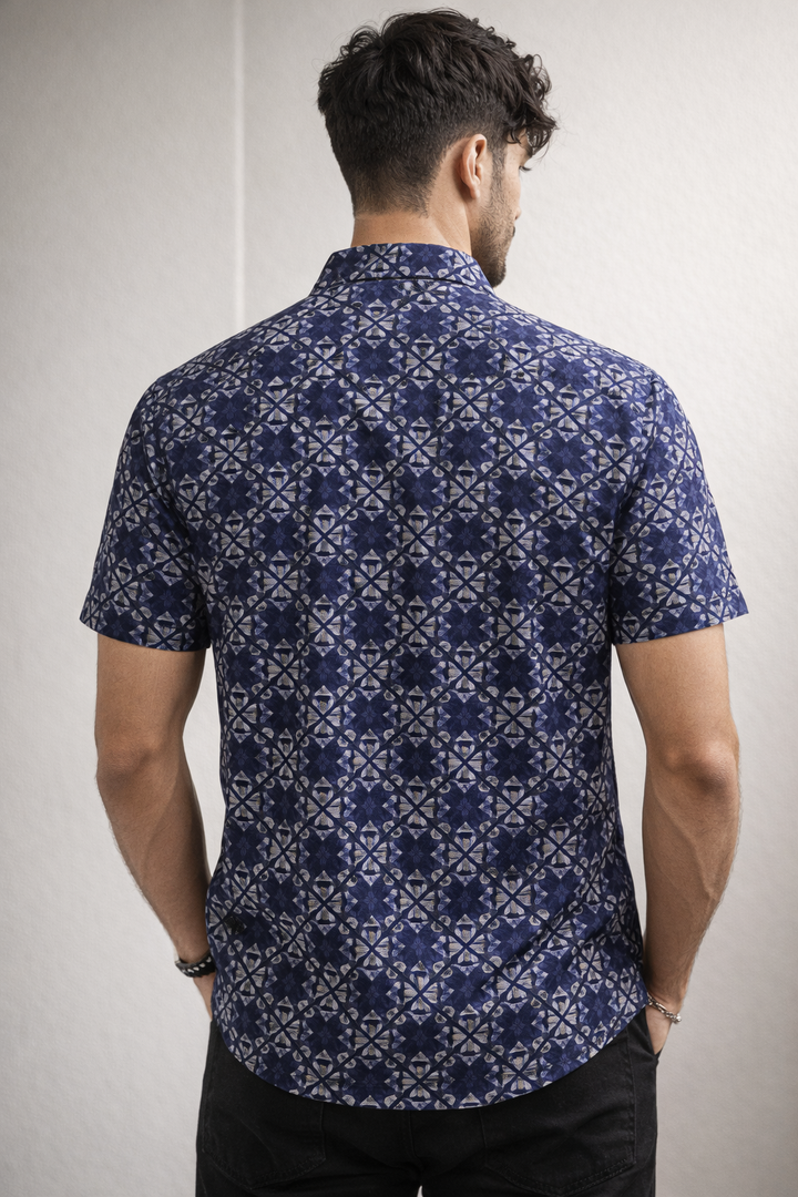 Men’s Kaleidoscopic Diamond Print Cotton Shirt - 25725