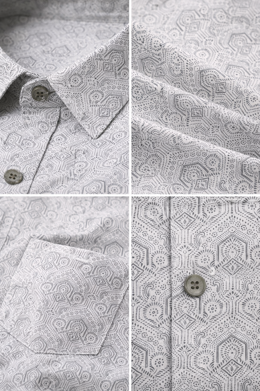 Men’s Arctic Grey Micro-Geometric Print Cotton Shirt - 25717