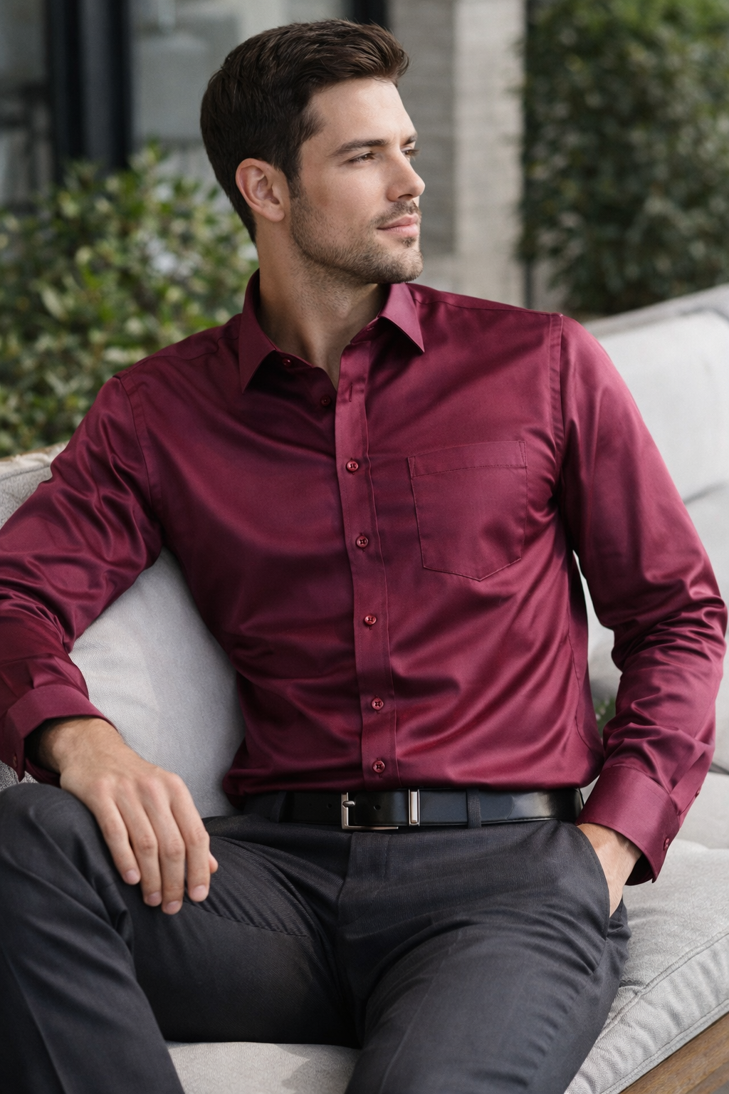 Premium Solid Cotton Satin Maroon Formal Shirt  - 26497