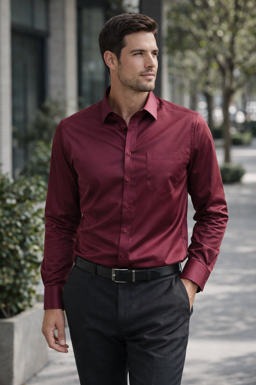 Premium Solid Cotton Satin Maroon Formal Shirt  - 26497
