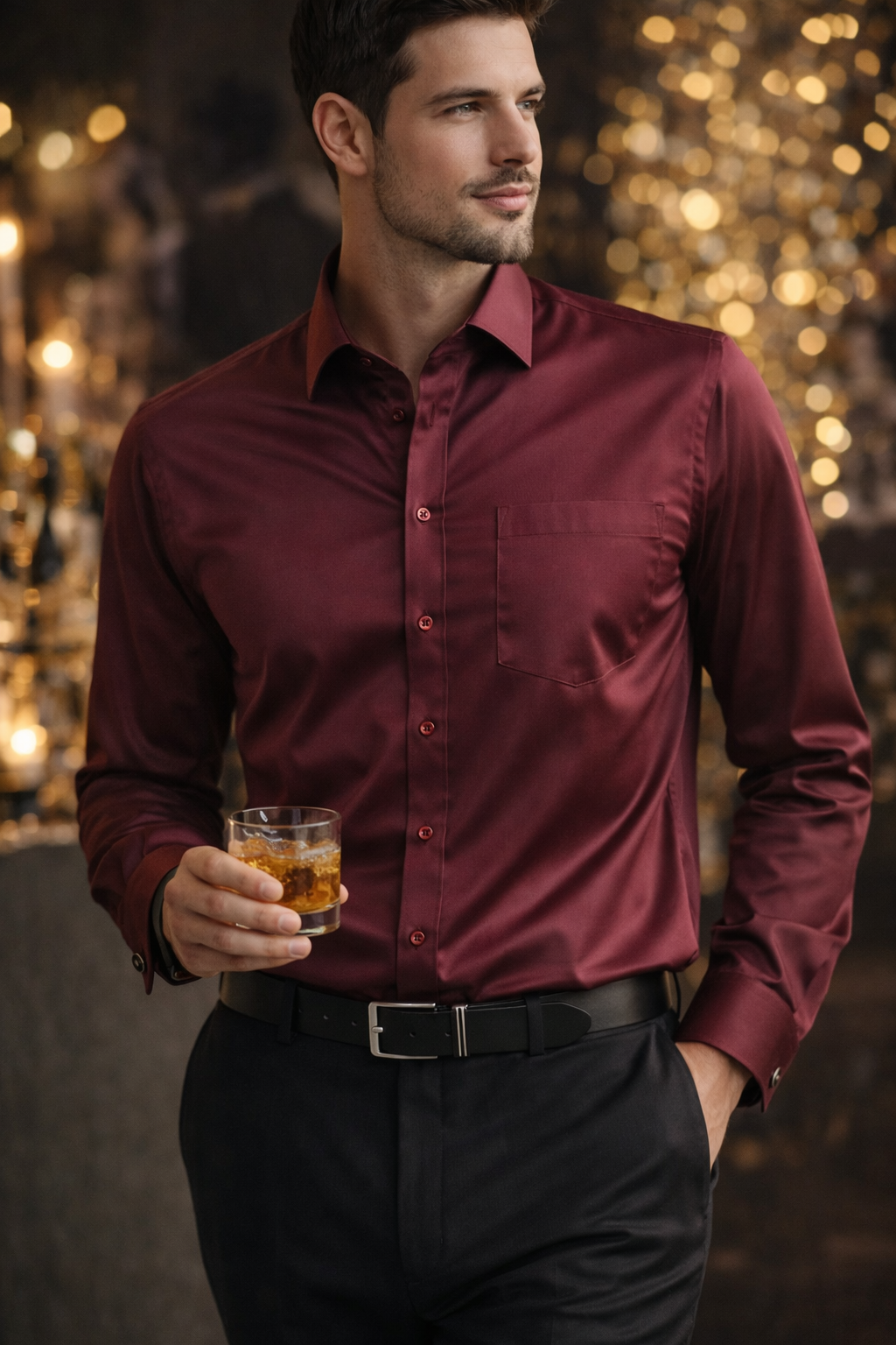 Premium Solid Cotton Satin Maroon Formal Shirt  - 26497