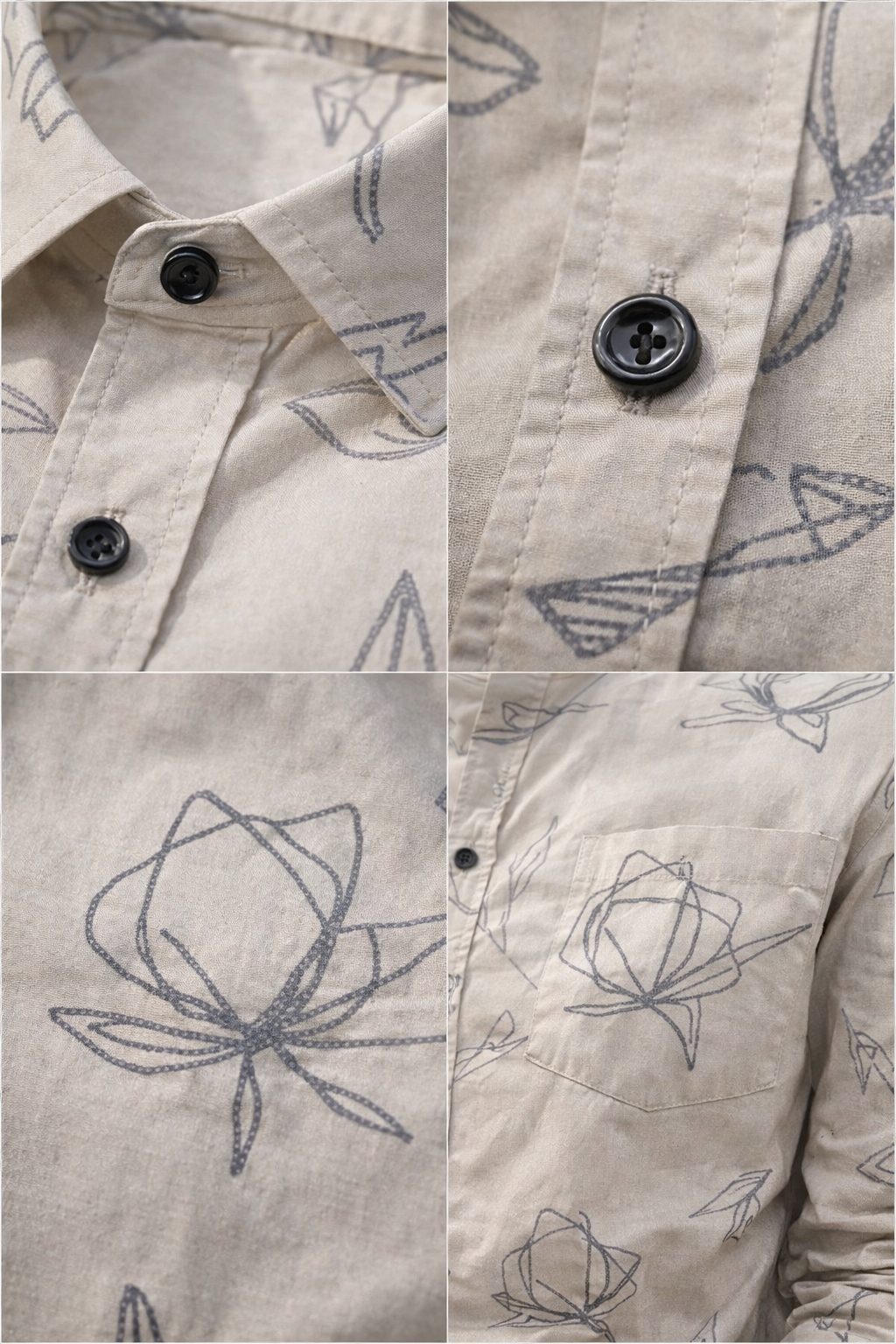 Men’s Beige Floral Line-Art Printed Casual Shirt