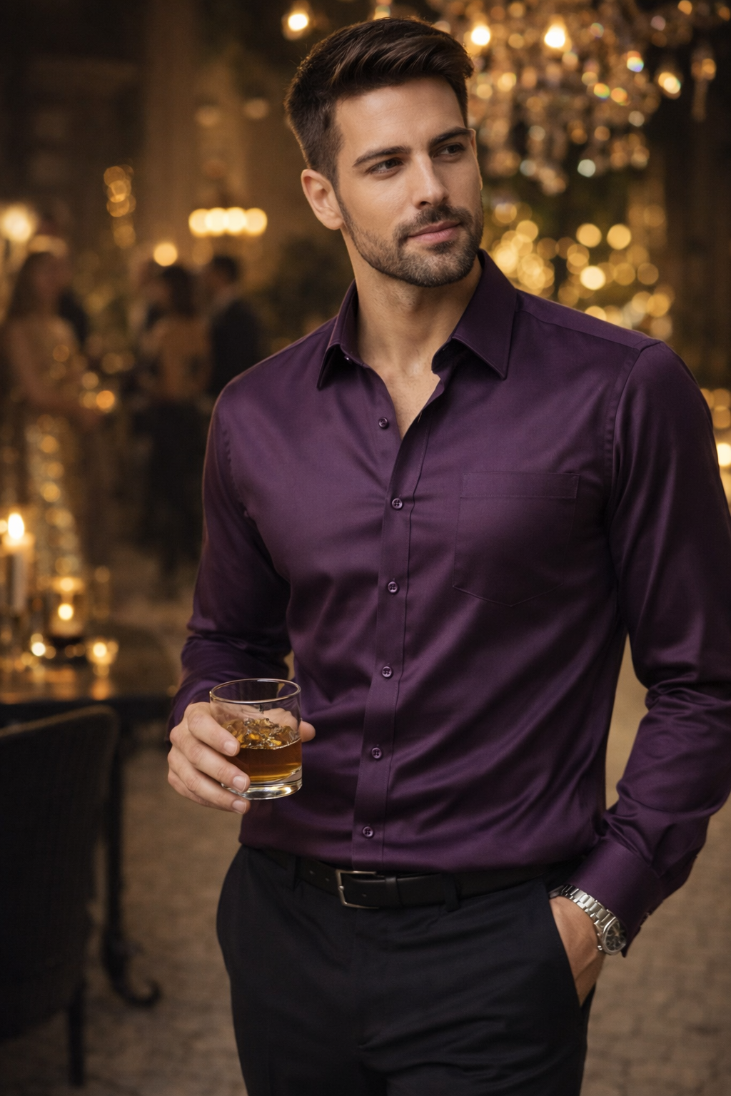 Men’s Solid Cotton Satin Formal Shirt – Deep Wine Purple - 26498