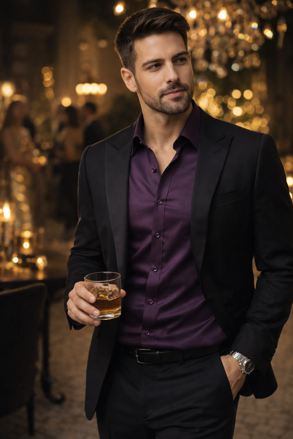 Men’s Solid Cotton Satin Formal Shirt – Deep Wine Purple - 26498