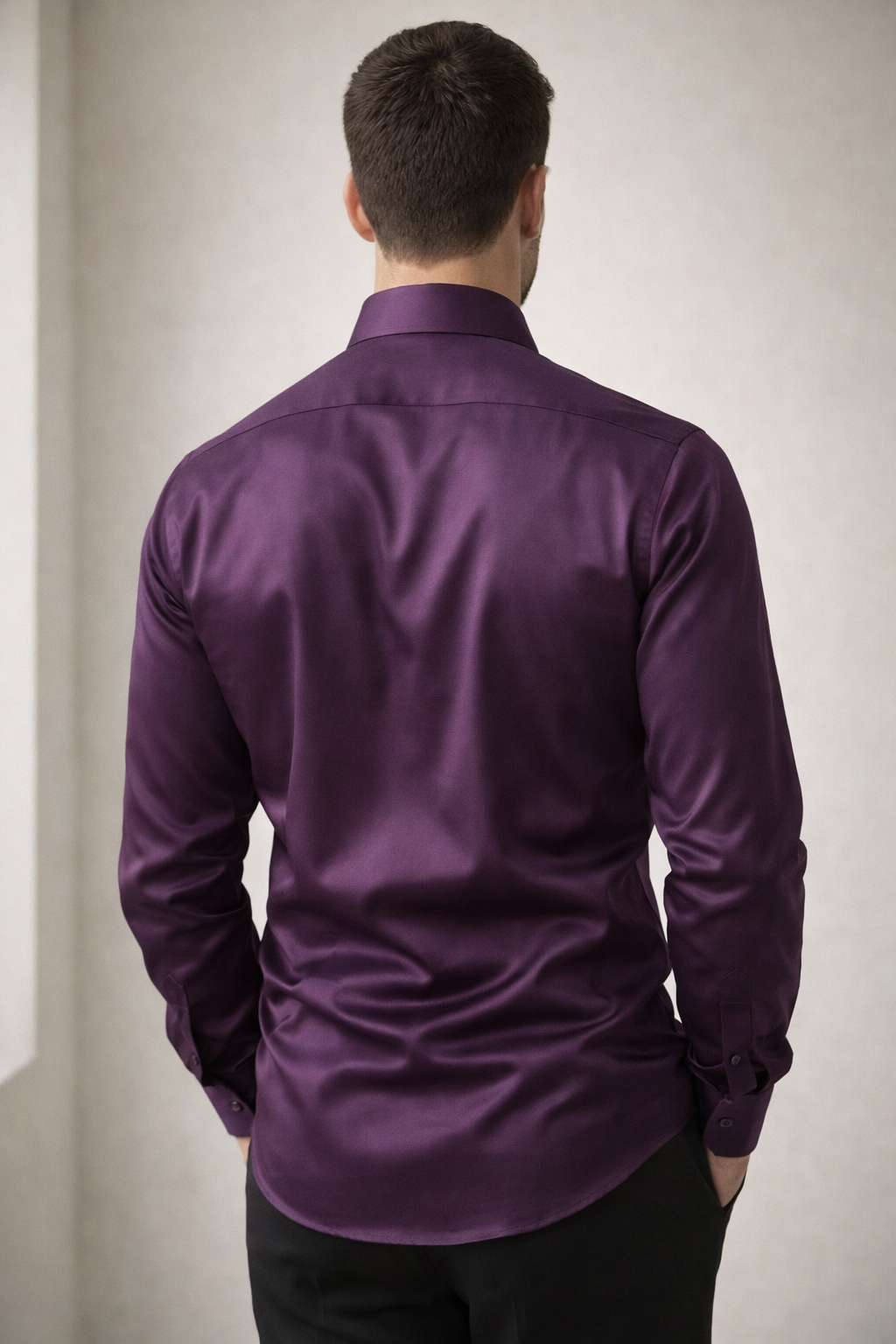 Men’s Solid Cotton Satin Formal Shirt – Deep Wine Purple - 26498