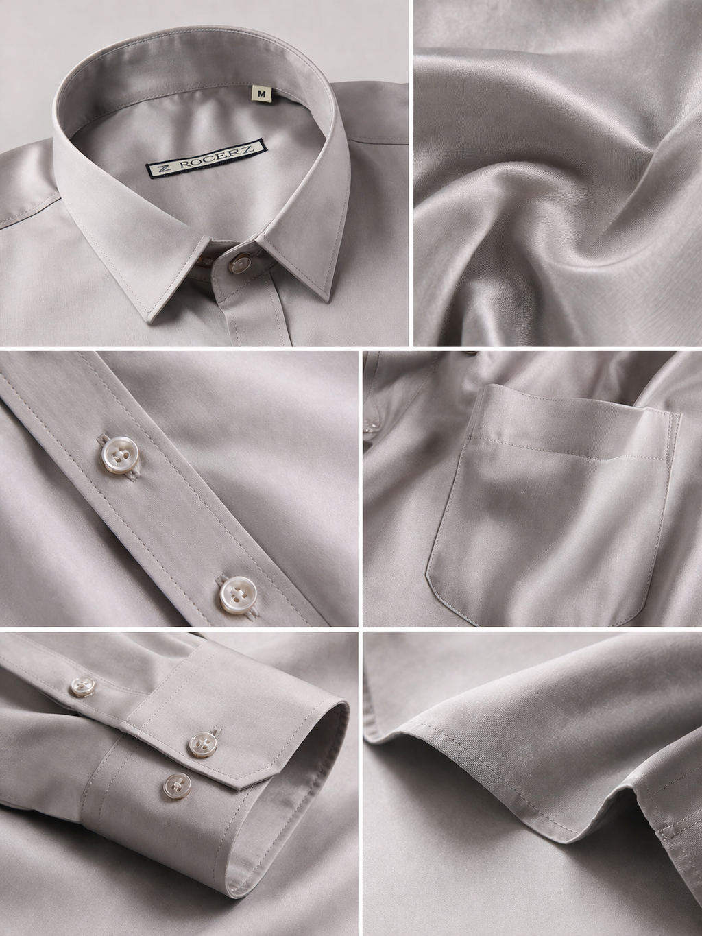Men’s Classic Solid Cotton Satin Formal Shirt – Light Grey - 26501