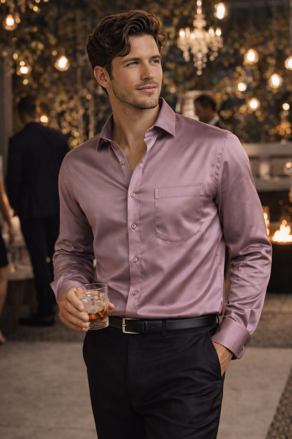 Men’s Solid Lavender Cotton Satin Formal Shirt  - 26496