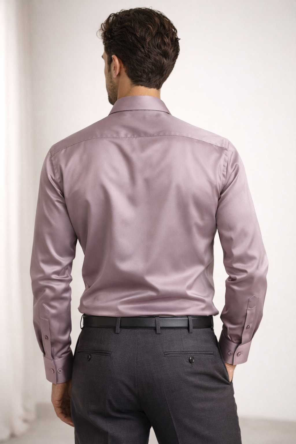 Men’s Solid Lavender Cotton Satin Formal Shirt  - 26496
