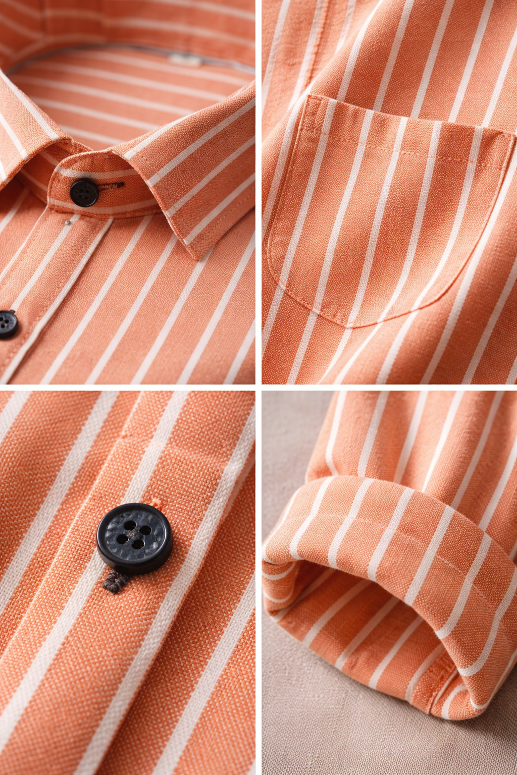 Men’s Classic Orange & White Striped 100% Cotton Casual Shirt - 23376