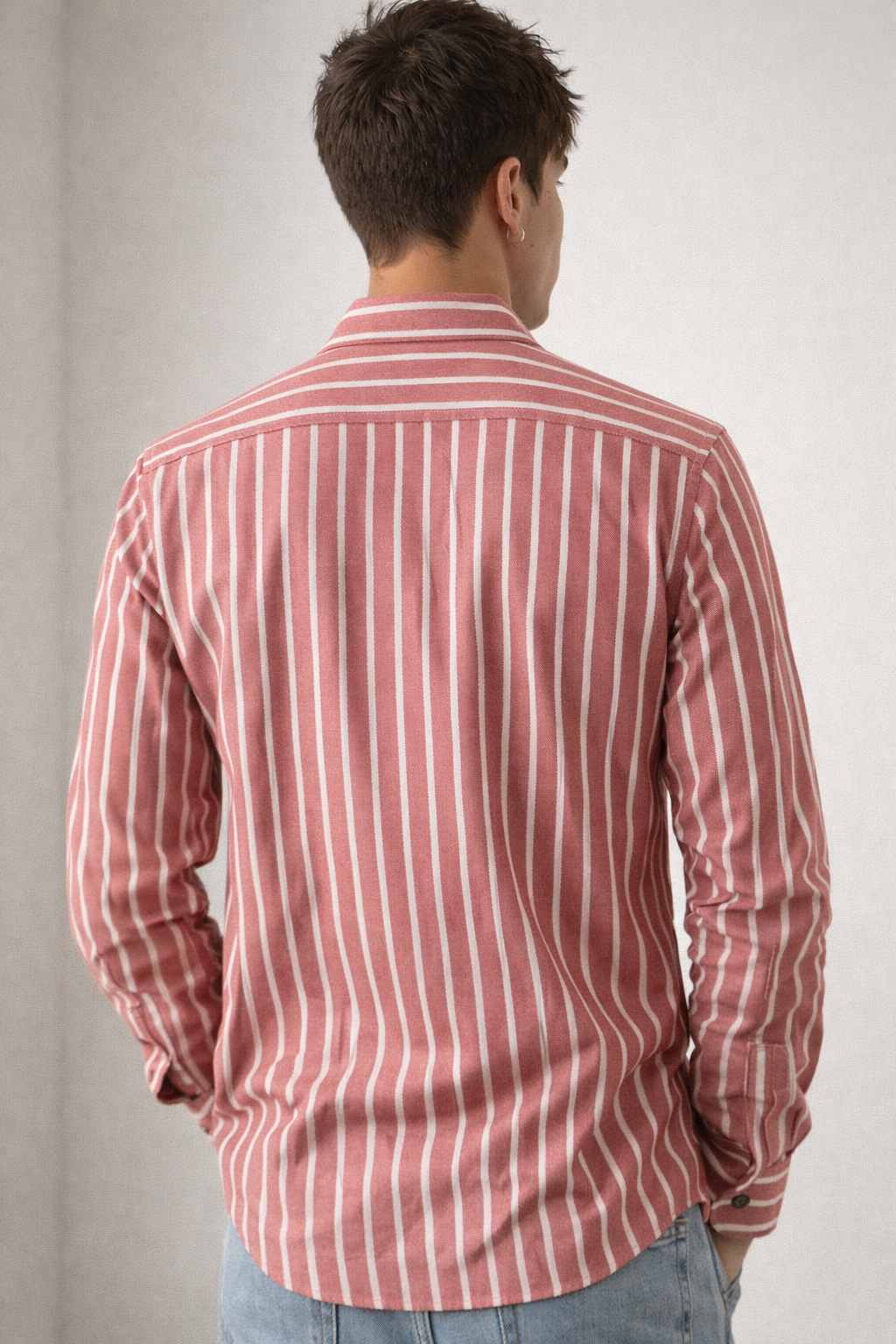 Red & White Striped Cotton Casual Shirt - 23377