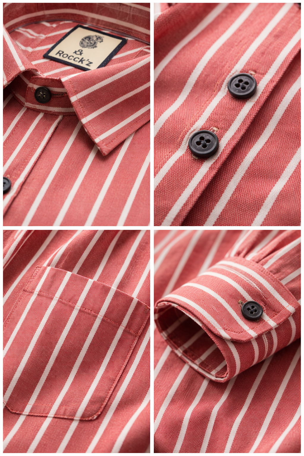 Red & White Striped Cotton Casual Shirt - 23377