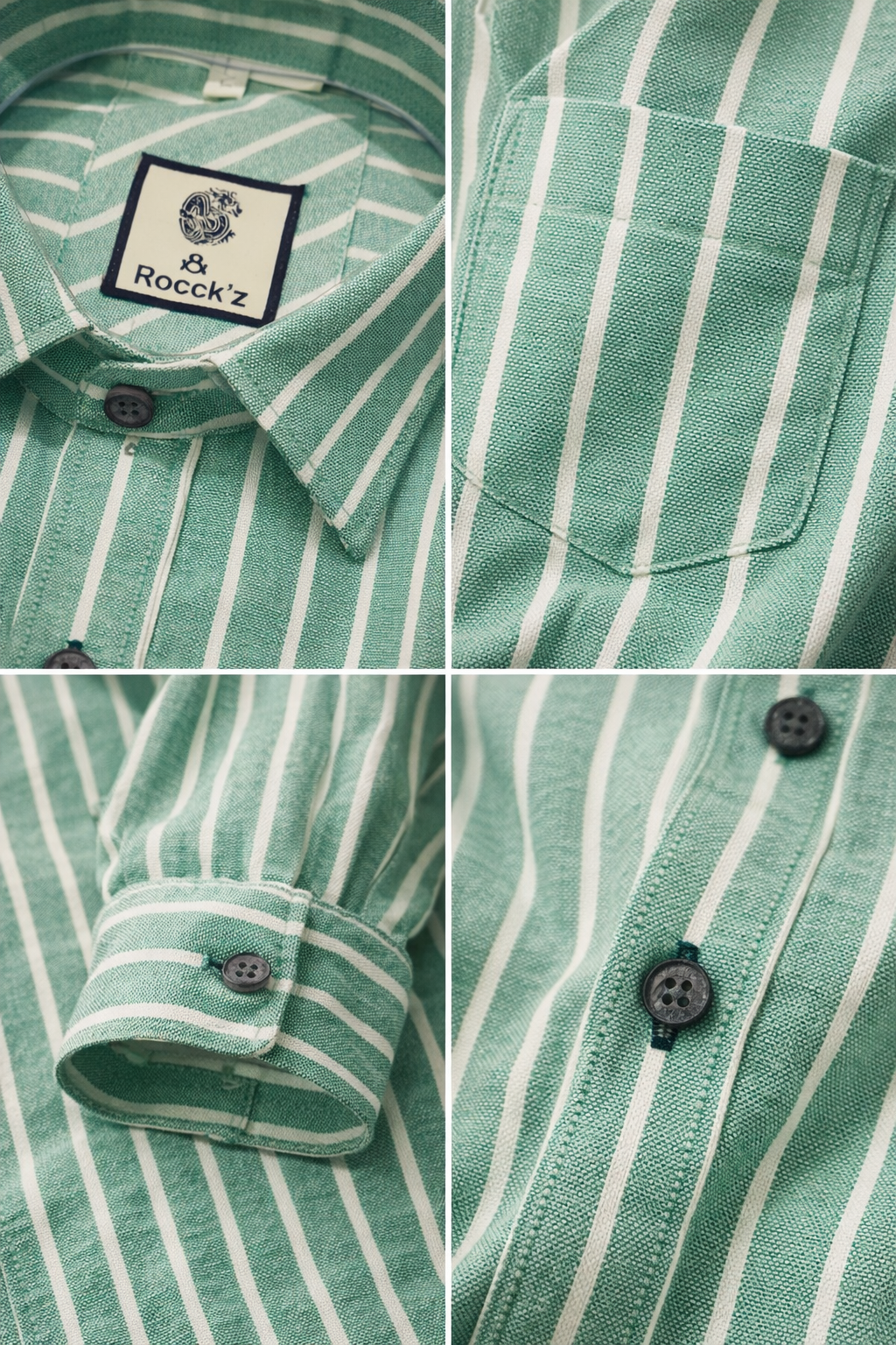 Green & White Vertical Stripe 100% Cotton Casual Shirt for Men - 23378