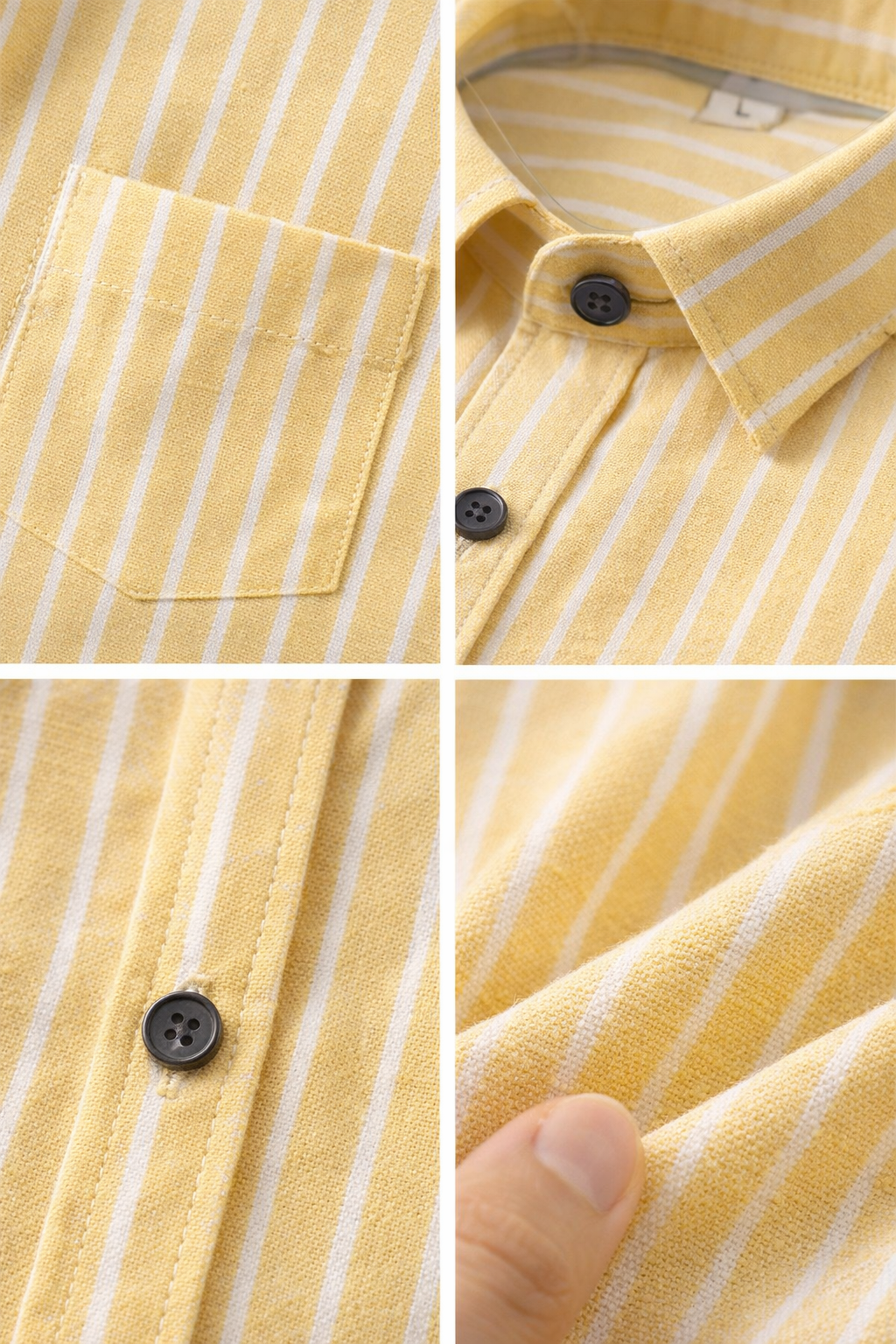 Men’s Yellow & White Striped Cotton Casual Shirt  - 23374
