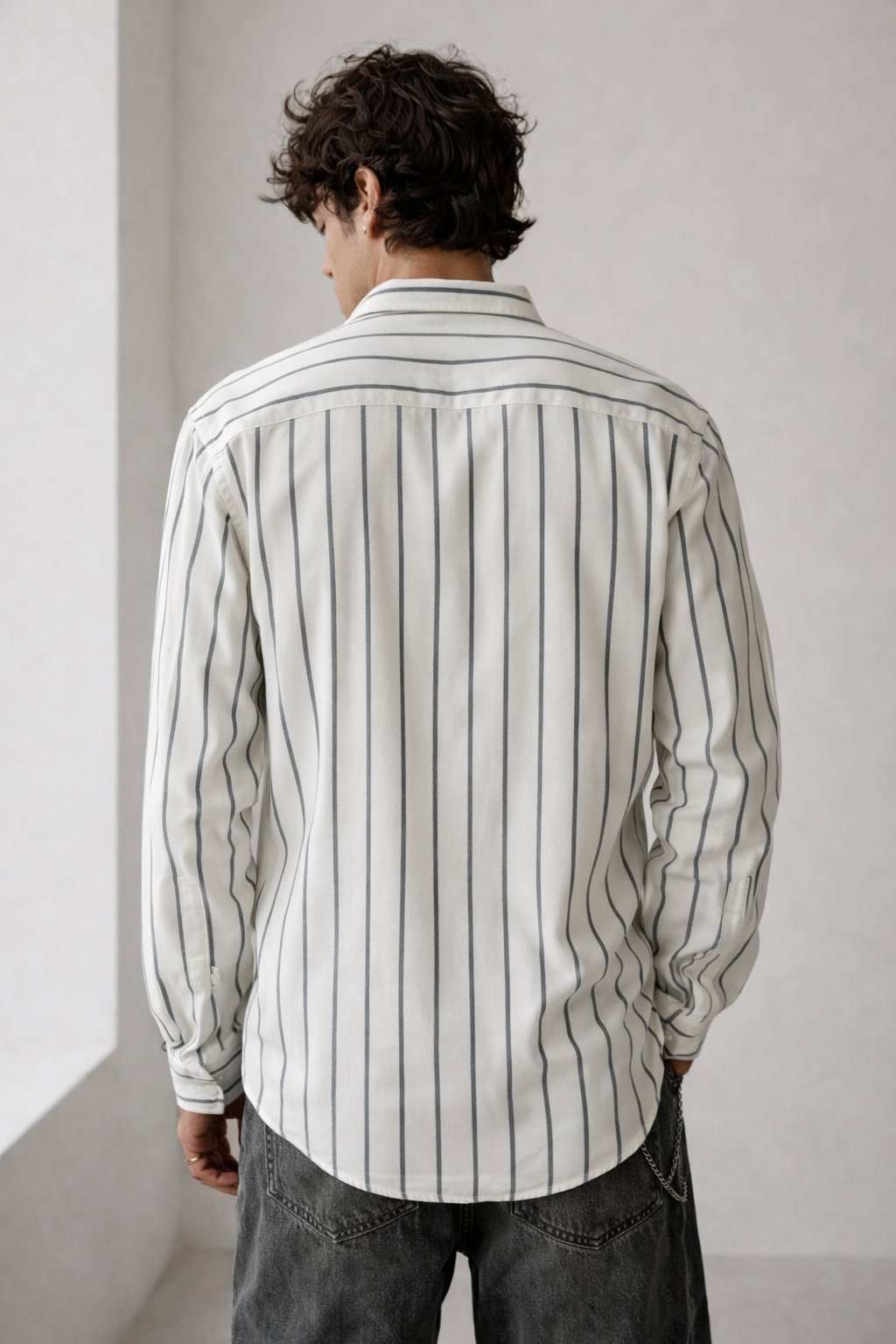 Premium White Cotton  Striped Casual Shirt  - 24549