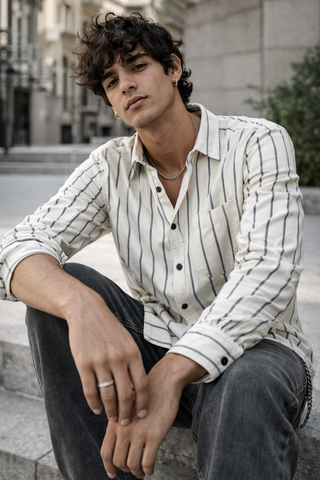 Premium White Cotton  Striped Casual Shirt  - 24549
