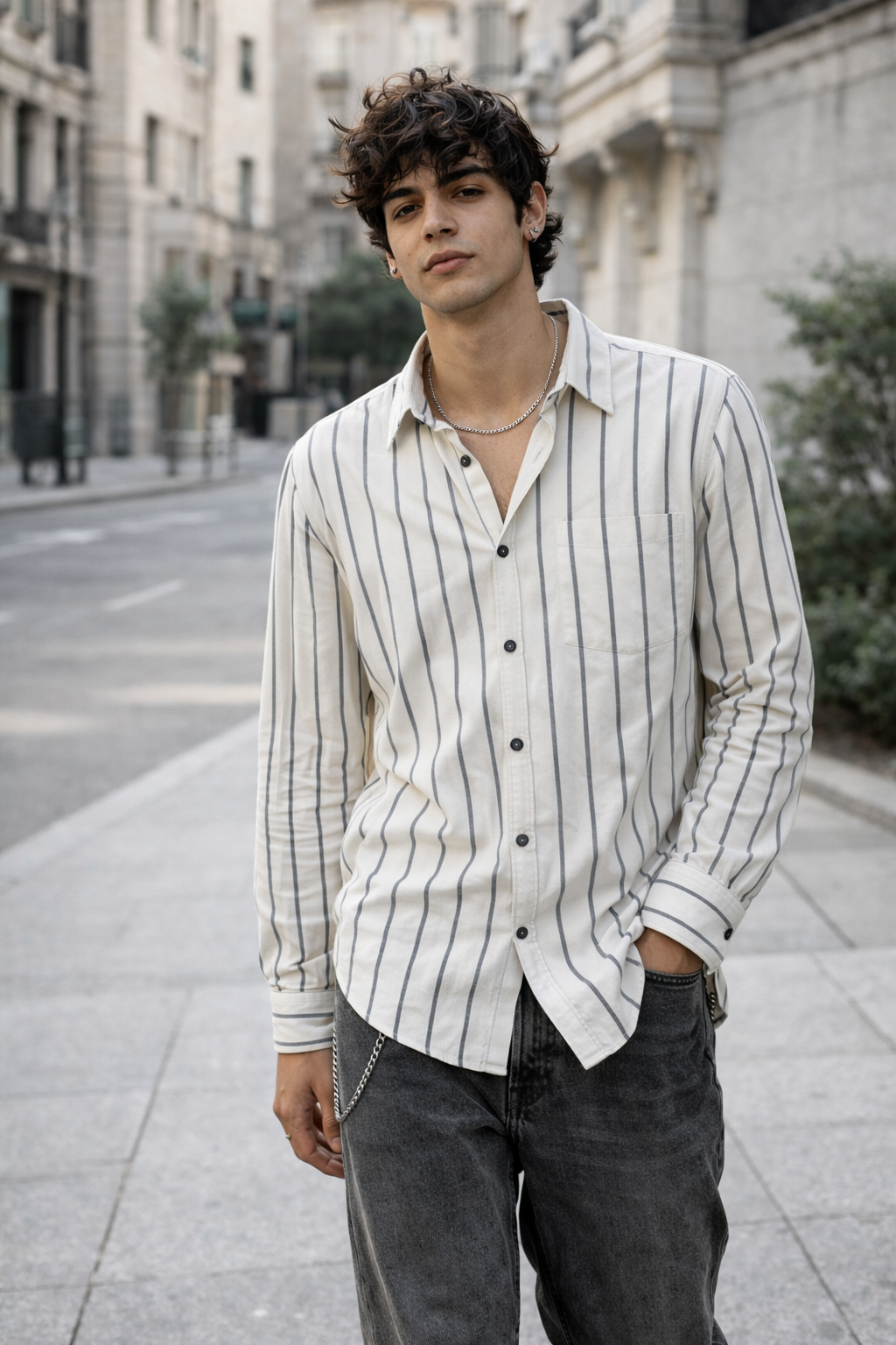 Premium White Cotton  Striped Casual Shirt  - 24549