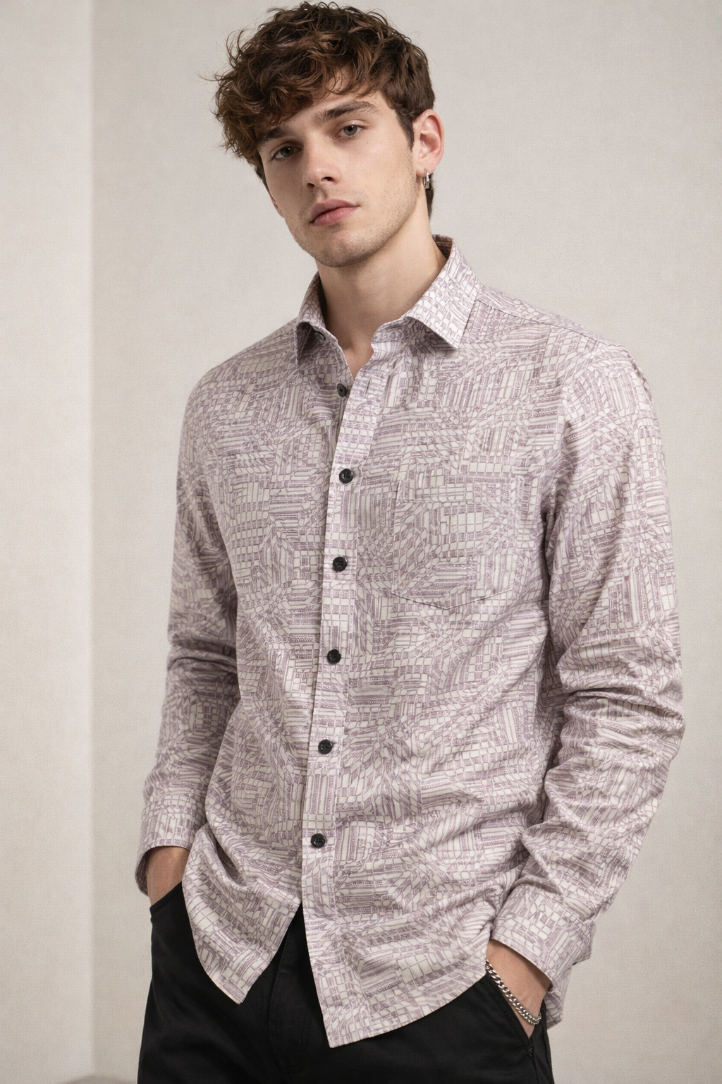Men’s Premium Geometric Print Cotton Shirt  - 26250