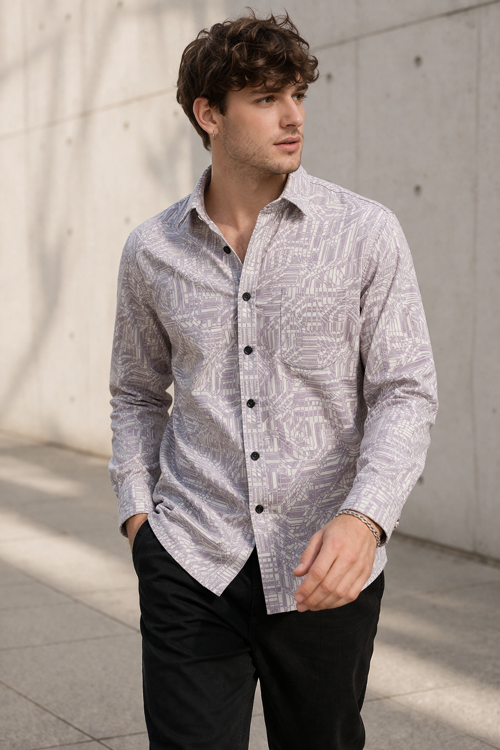 Men’s Premium Geometric Print Cotton Shirt  - 26250