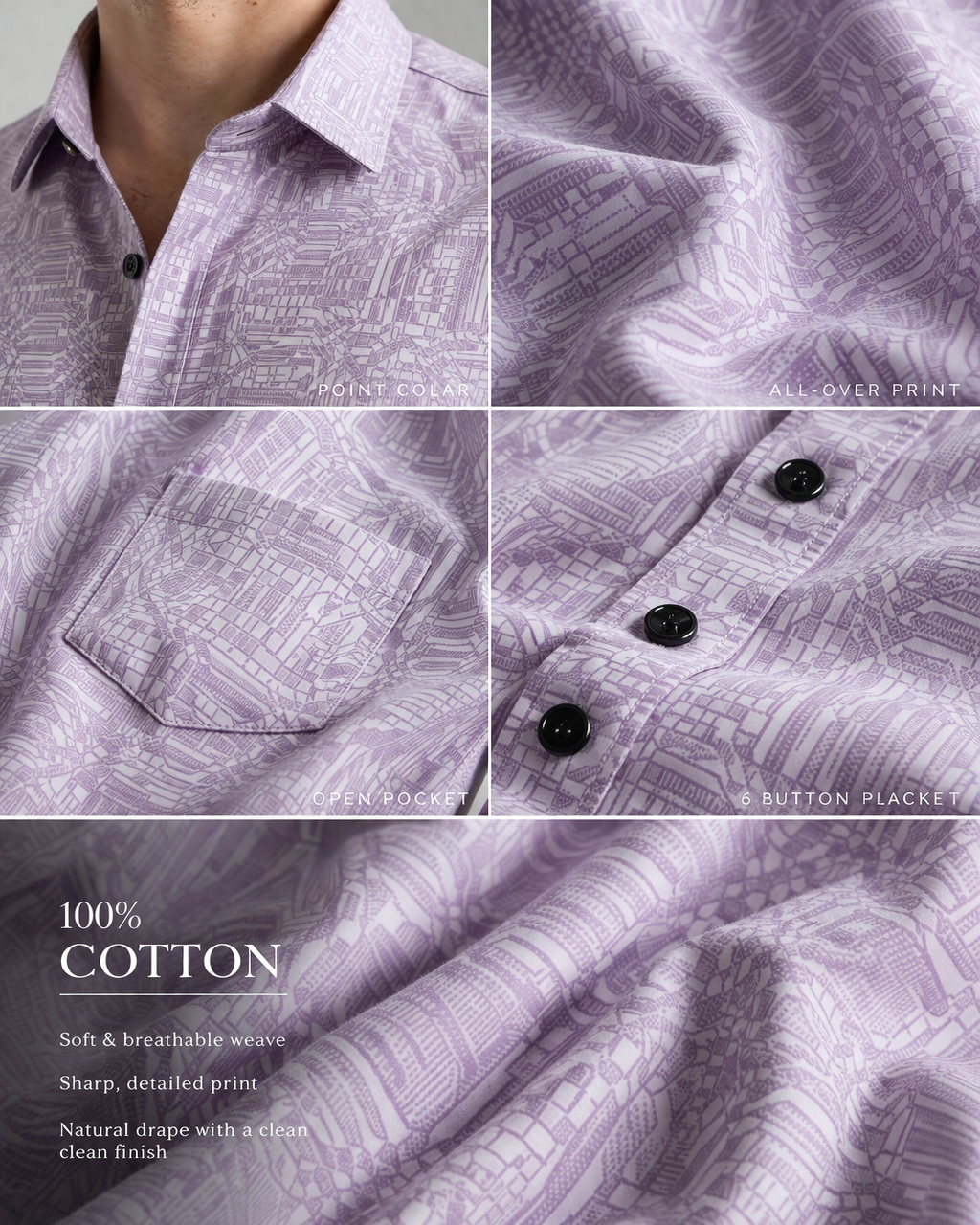 Men’s Premium Geometric Print Cotton Shirt  - 26250