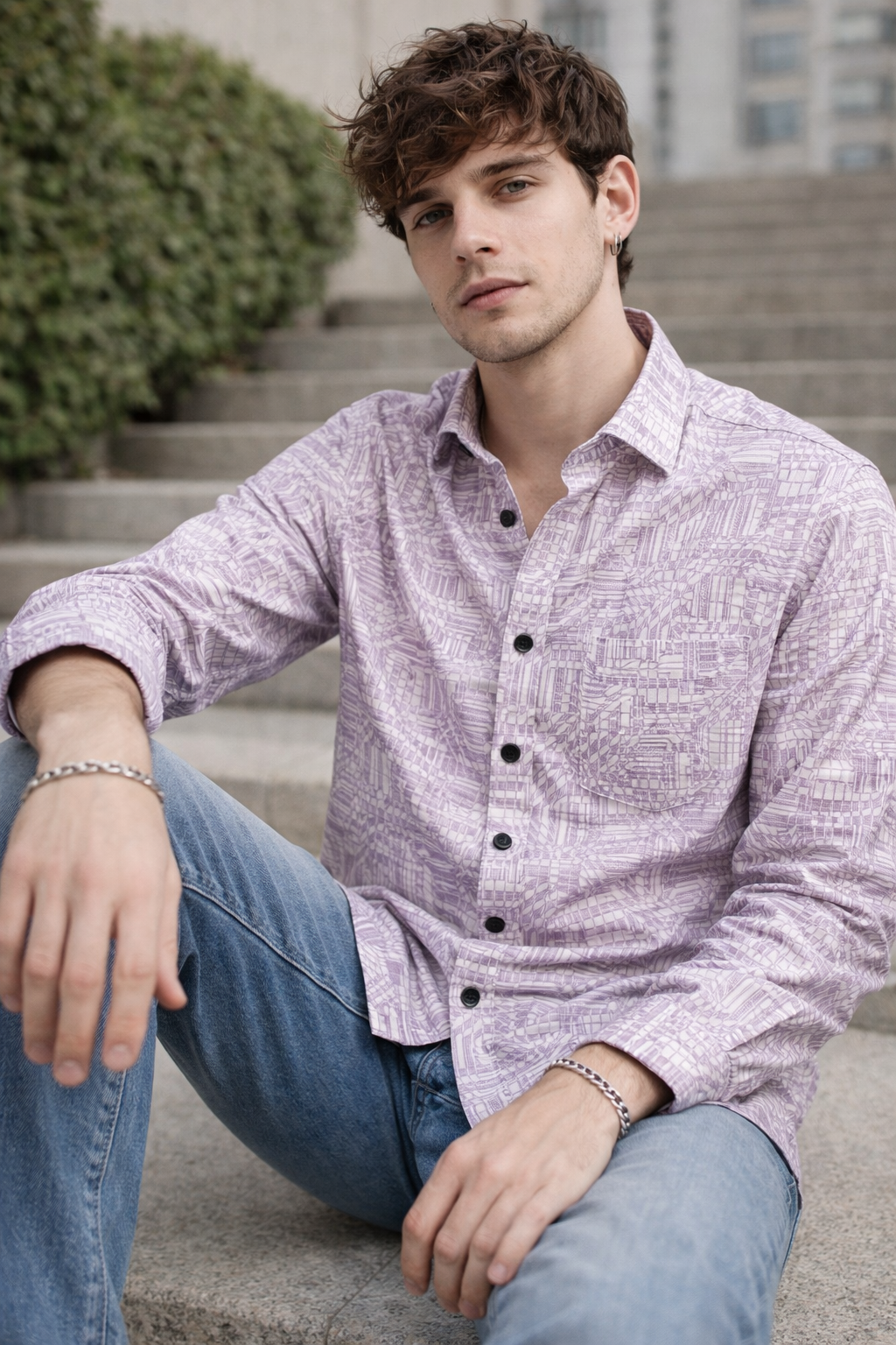 Men’s Premium Geometric Print Cotton Shirt  - 26250