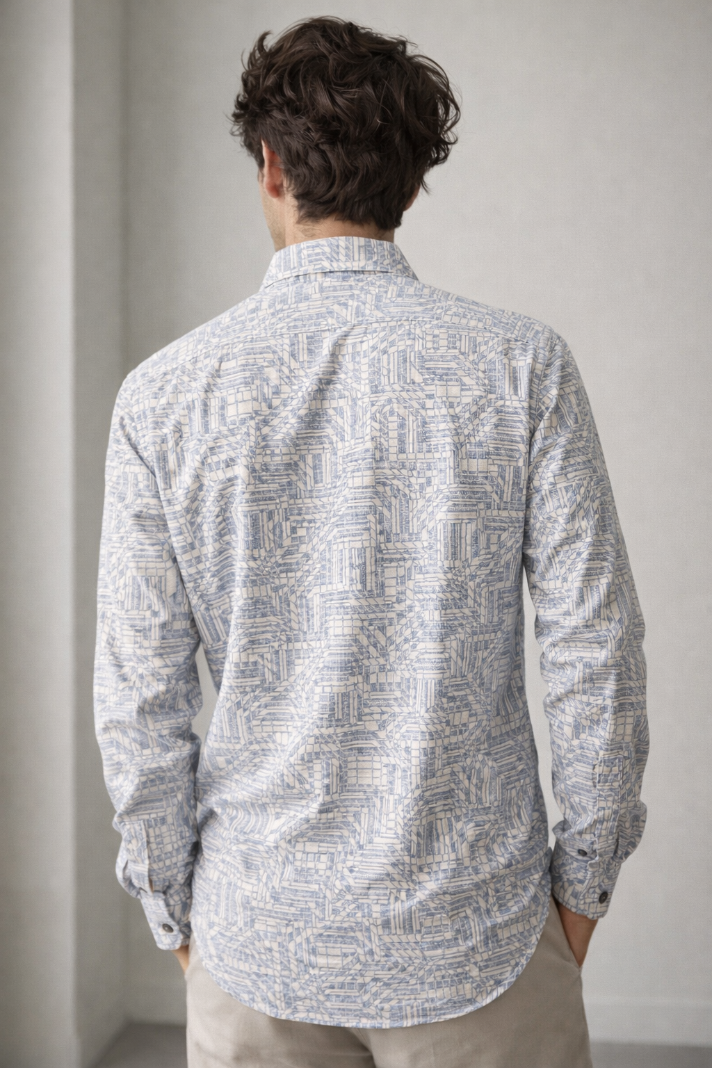 Premium Printed Cotton Shirt – Light Blue Geometric Pattern - 26251