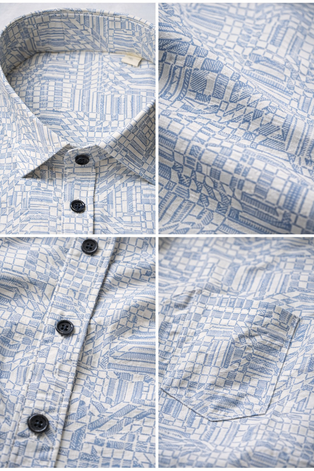 Premium Printed Cotton Shirt – Light Blue Geometric Pattern - 26251