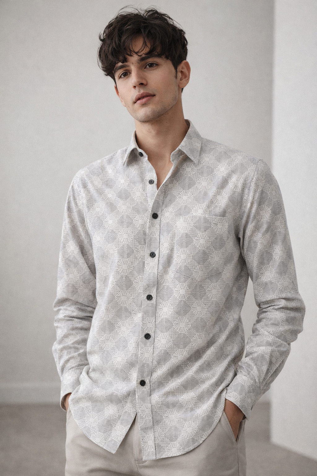 Geometric Texture Printed Men’s Casual Shirt - 26249
