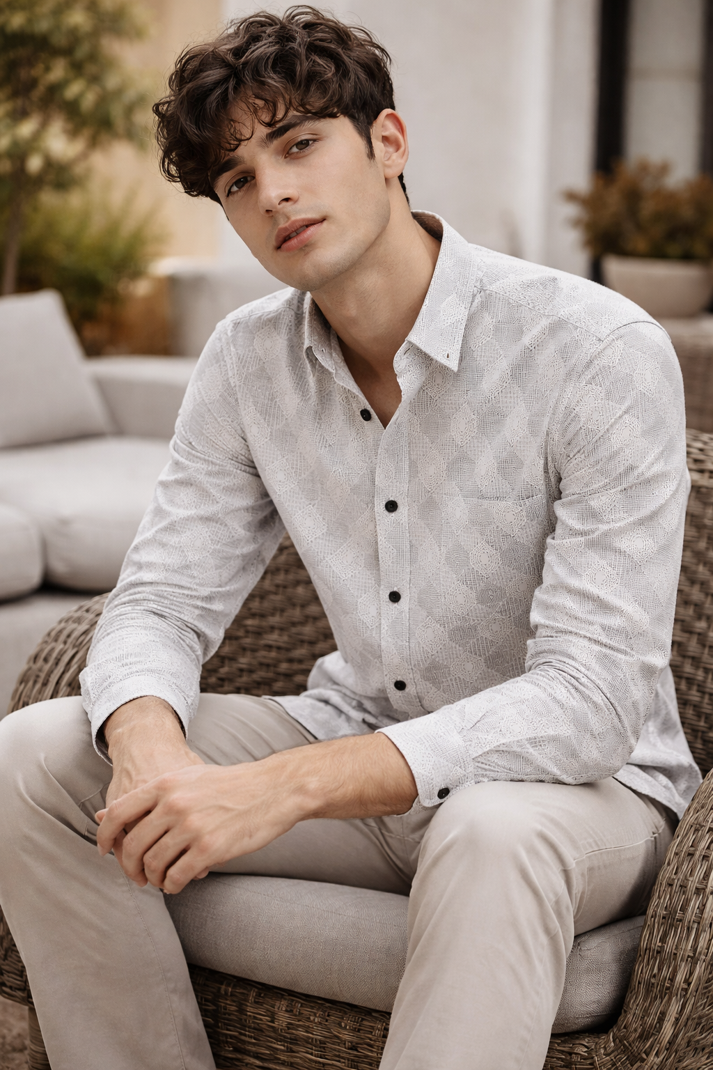 Geometric Texture Printed Men’s Casual Shirt - 26249