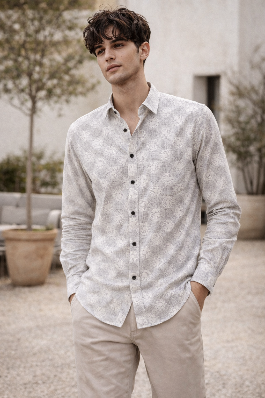 Geometric Texture Printed Men’s Casual Shirt - 26249