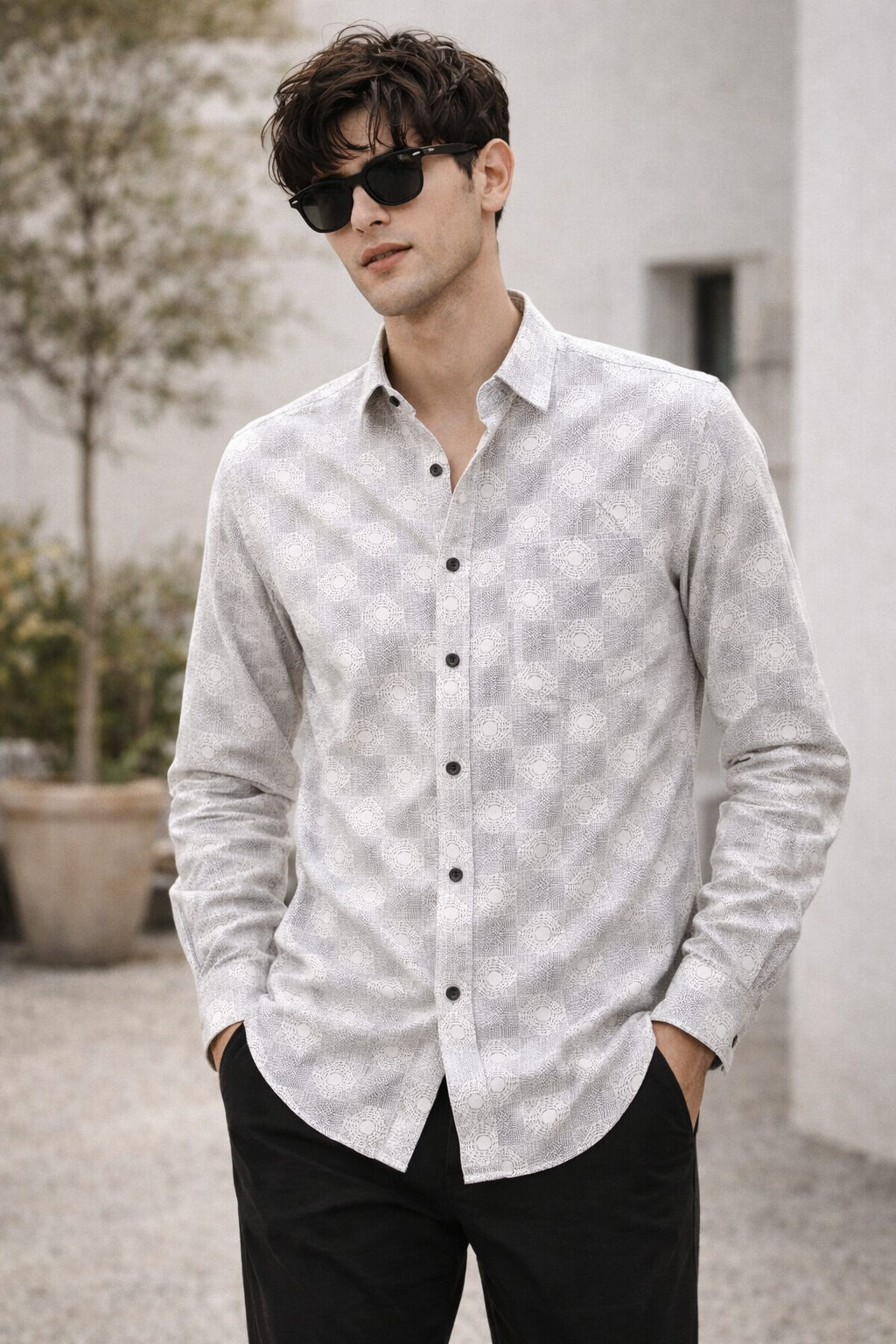Geometric Texture Printed Men’s Casual Shirt - 26249