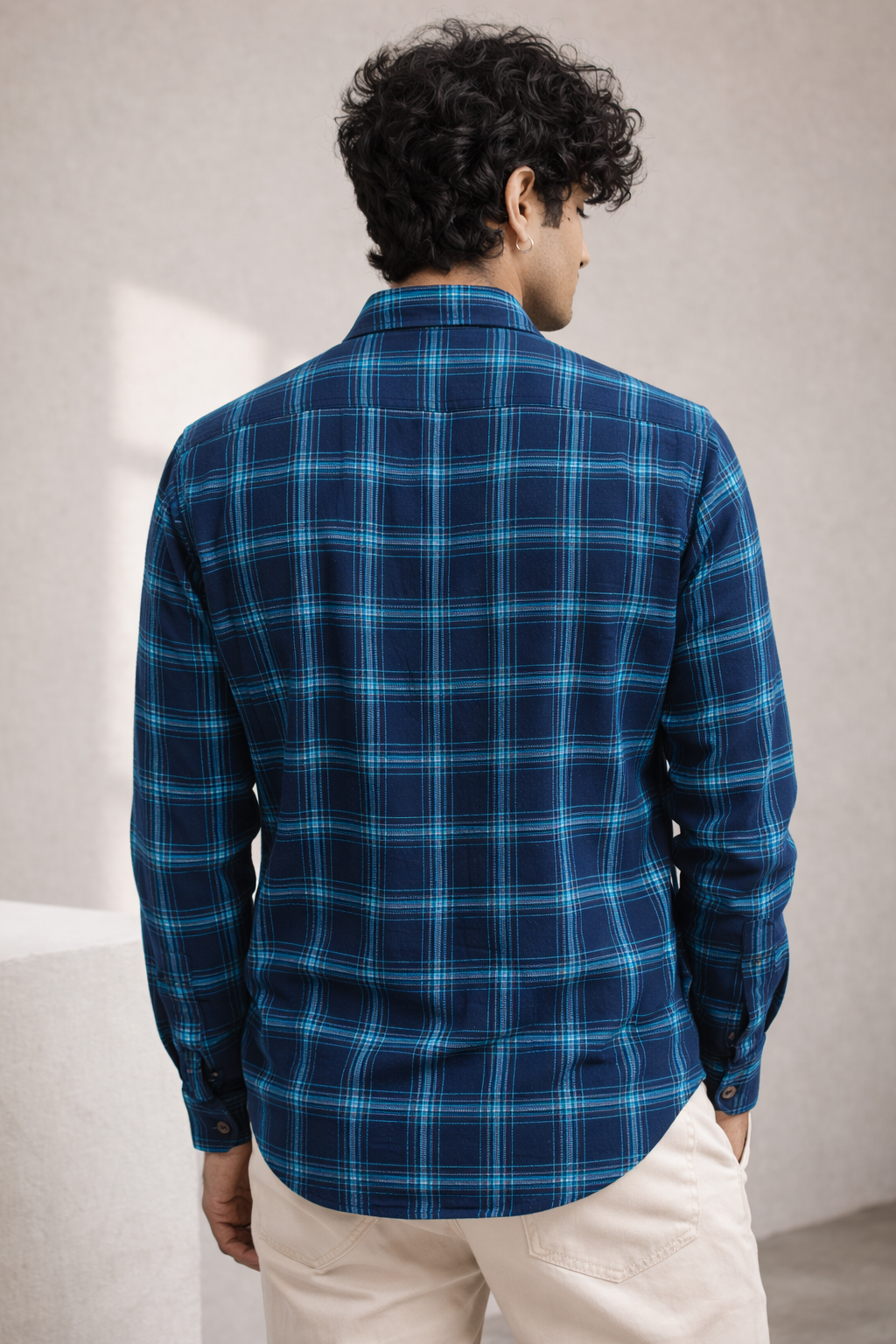 Navy & Teal Plaid Check Shirt - 23630
