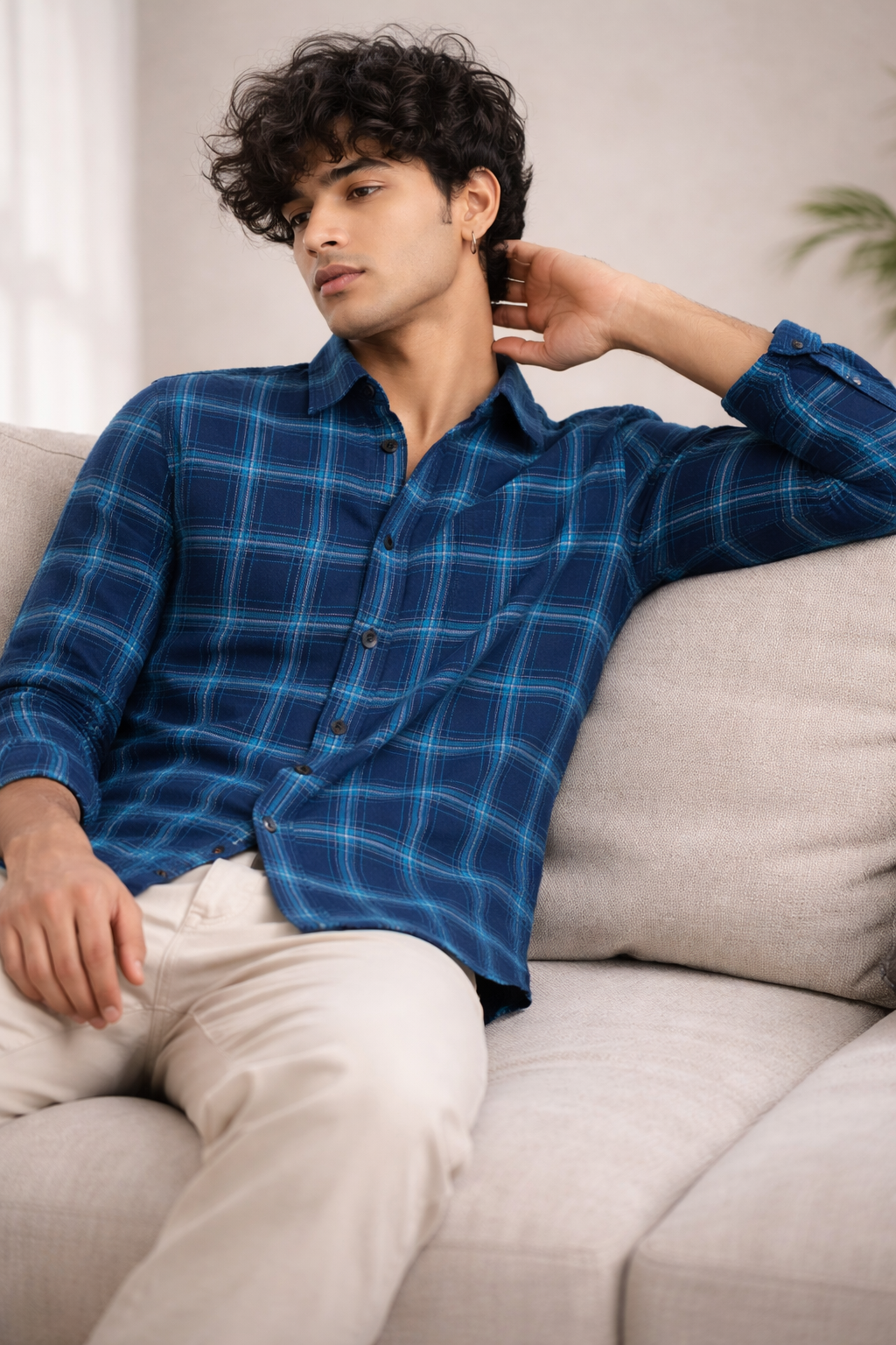 Navy & Teal Plaid Check Shirt - 23630