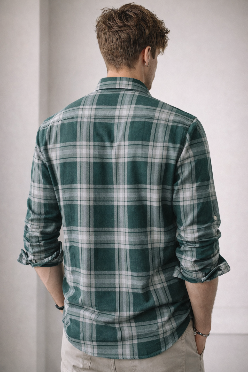 Men’s Casual Green & Grey Checkered Shirt - 25680