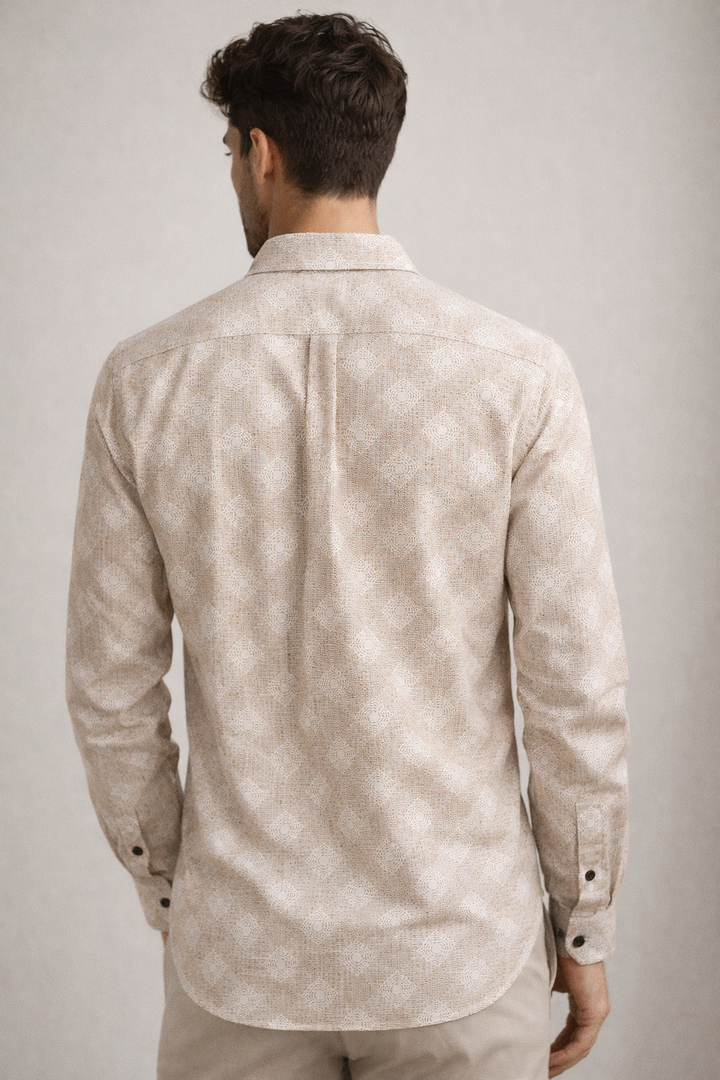 Beige Geometric Pattern Premium Cotton Shirt- 26248