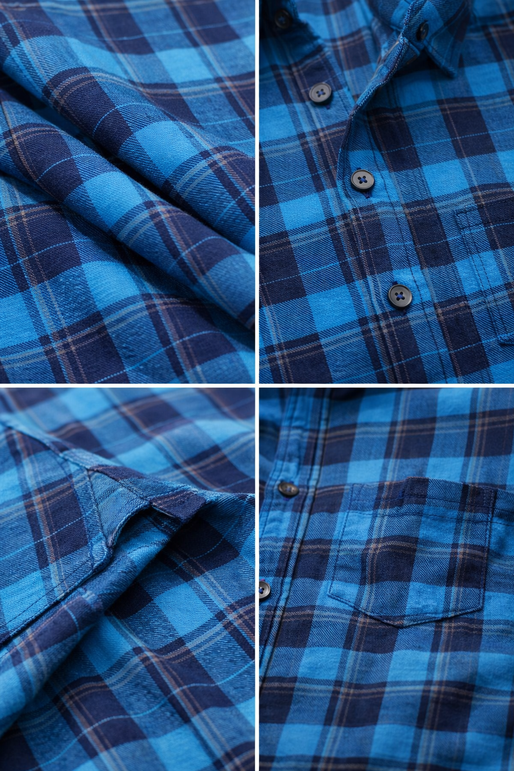 Classic Blue & Navy Plaid Flannel Shirt - 23636