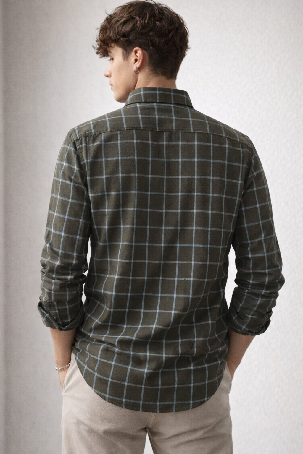 Classic Olive Brown Checkered Casual Shirt - 24461