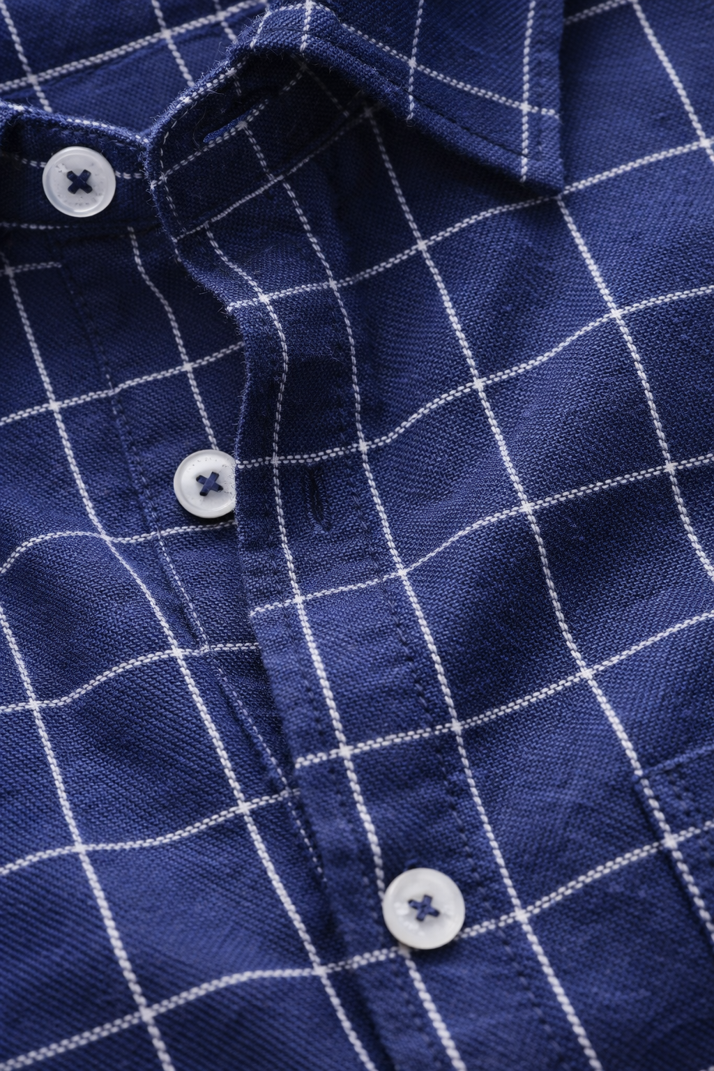 Navy Blue Windowpane Check Shirt - 23204