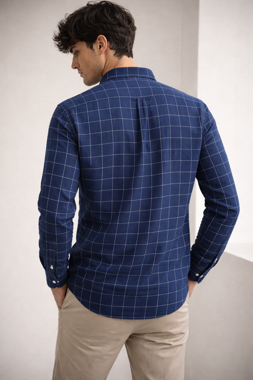 Navy Blue Windowpane Check Shirt - 23204