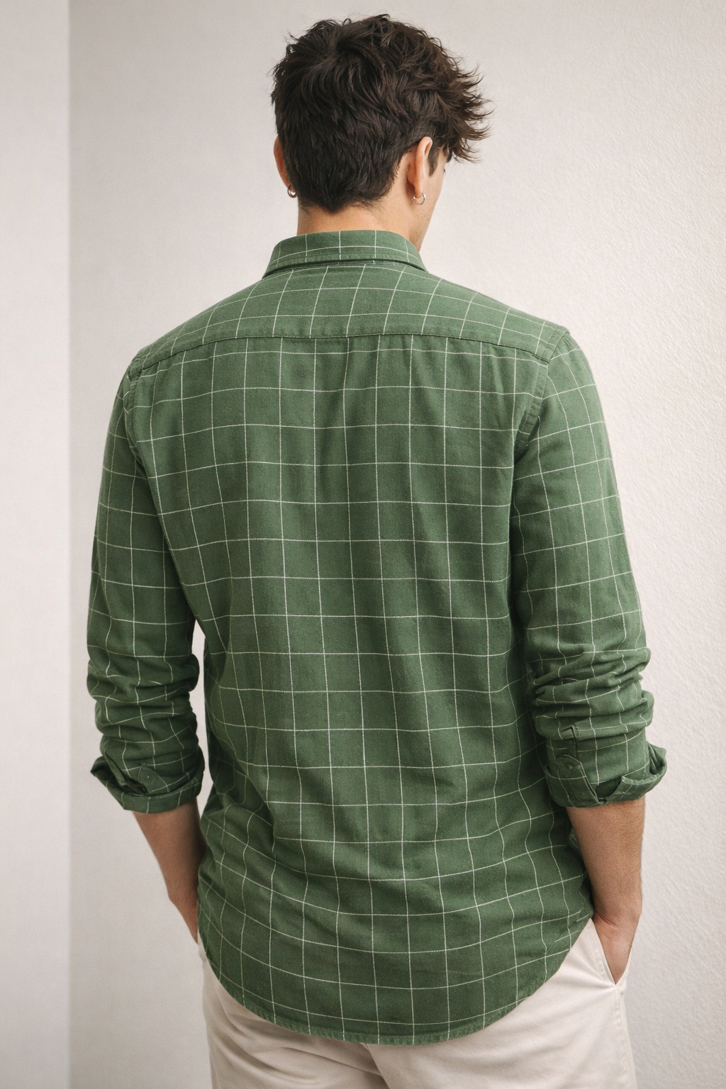 Olive Green Checkered Casual/Formal Cotton Shirt - 23208