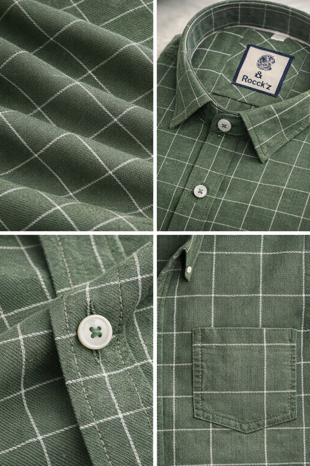 Olive Green Checkered Casual/Formal Cotton Shirt - 23208