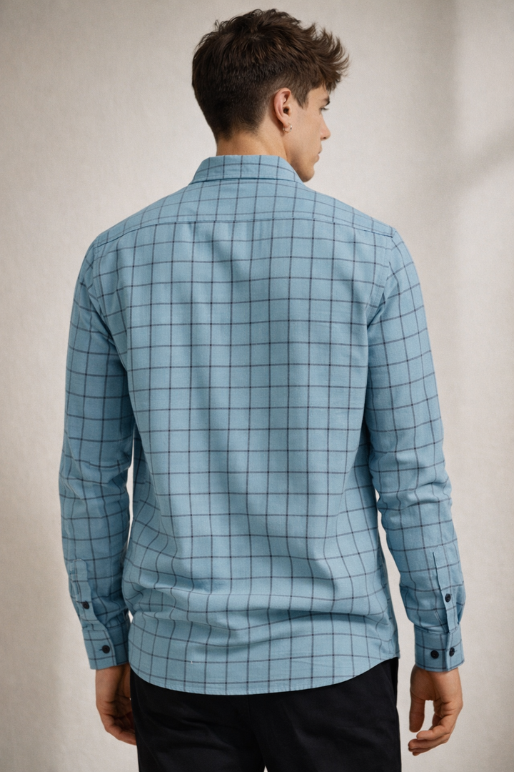 Teal Checkered Cotton Shirt - 24462