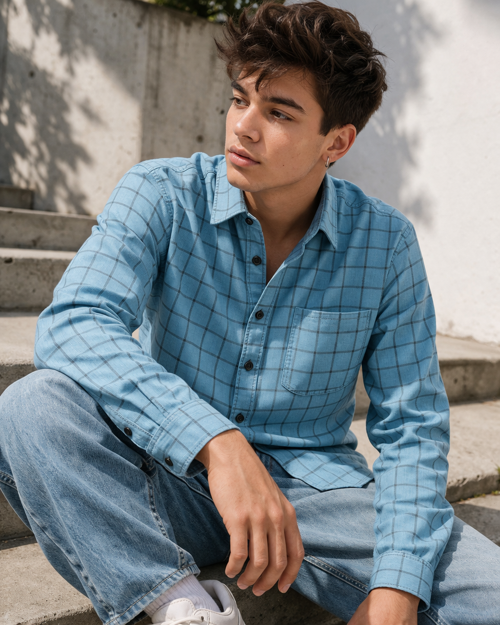 Teal Checkered Cotton Shirt - 24462