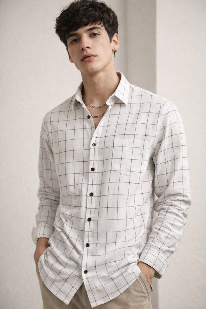 White Checkered Casual Shirt -  23205