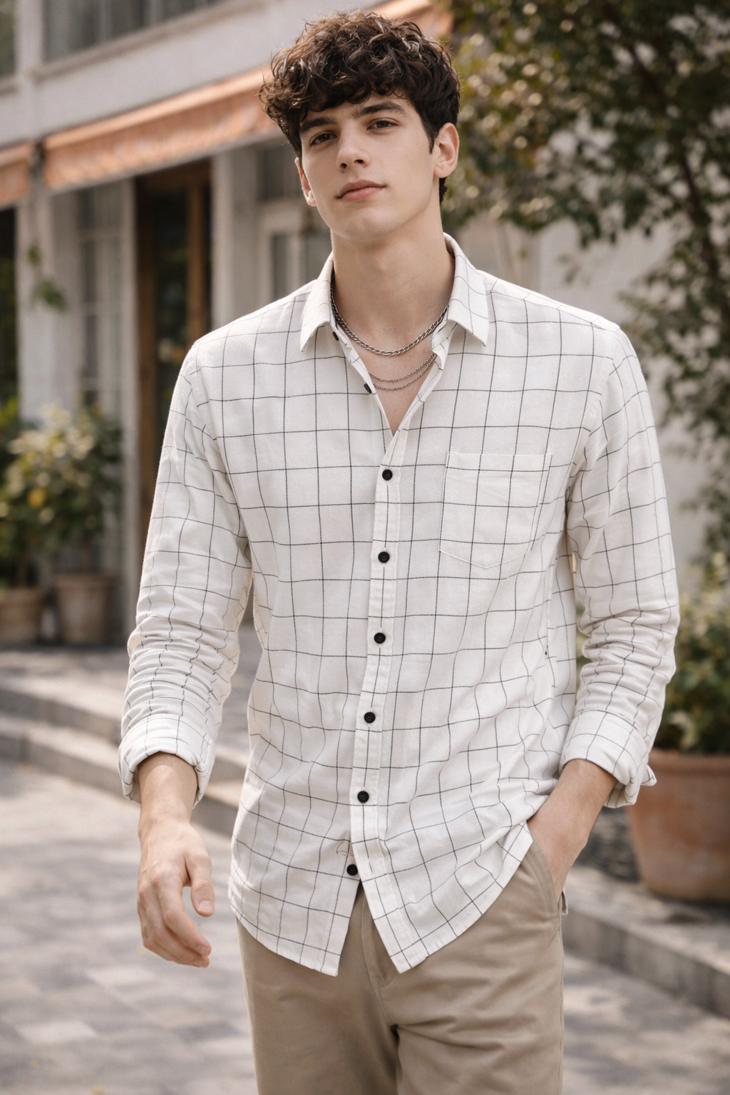 White Checkered Casual Shirt -  23205