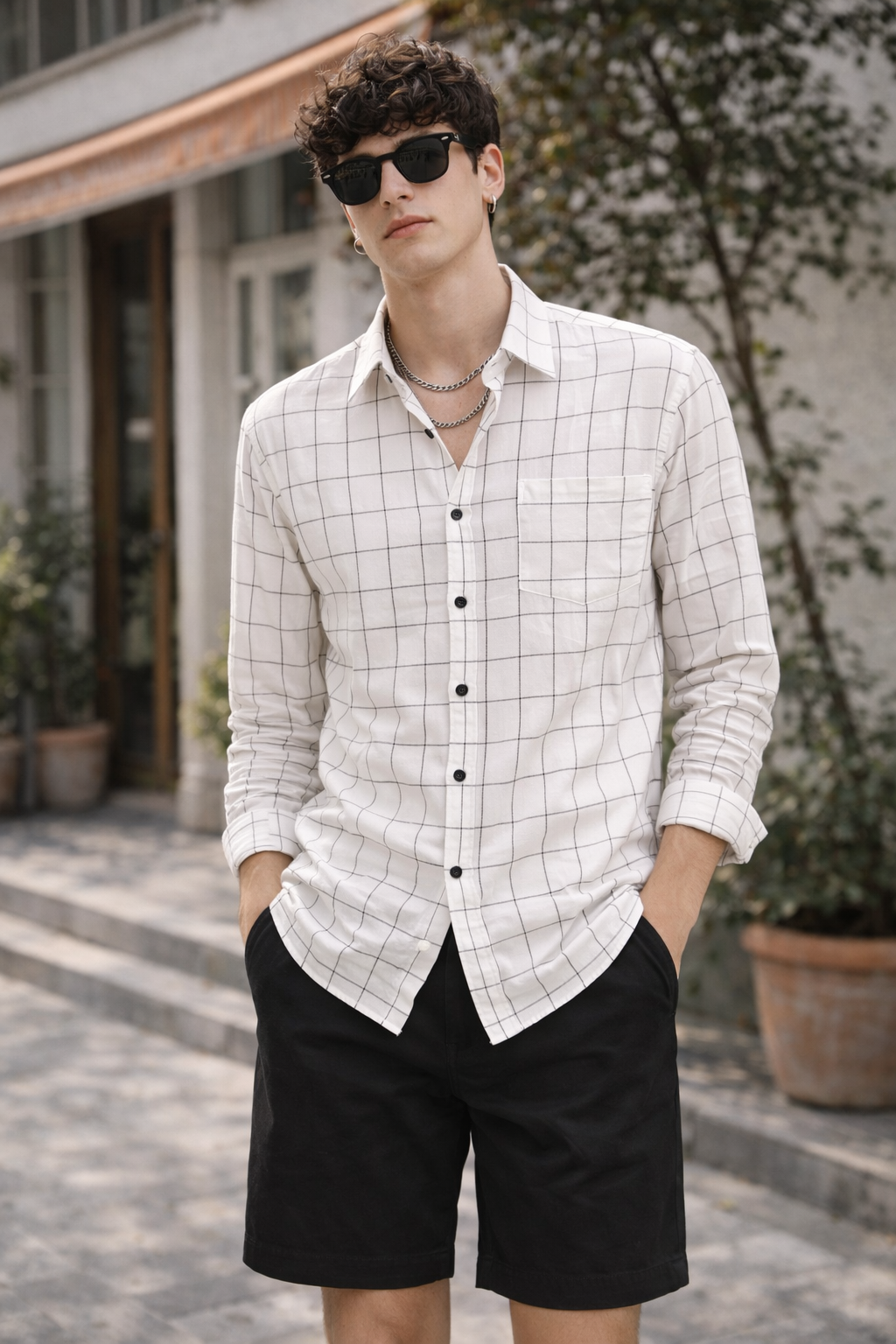 White Checkered Casual Shirt -  23205