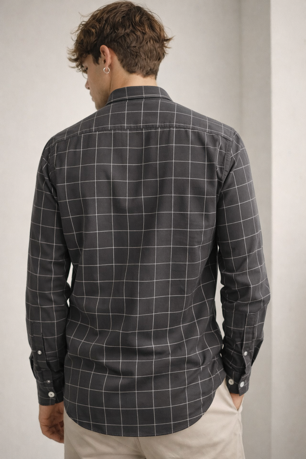 Charcoal Grey Checkered Formal Shirt - 23206